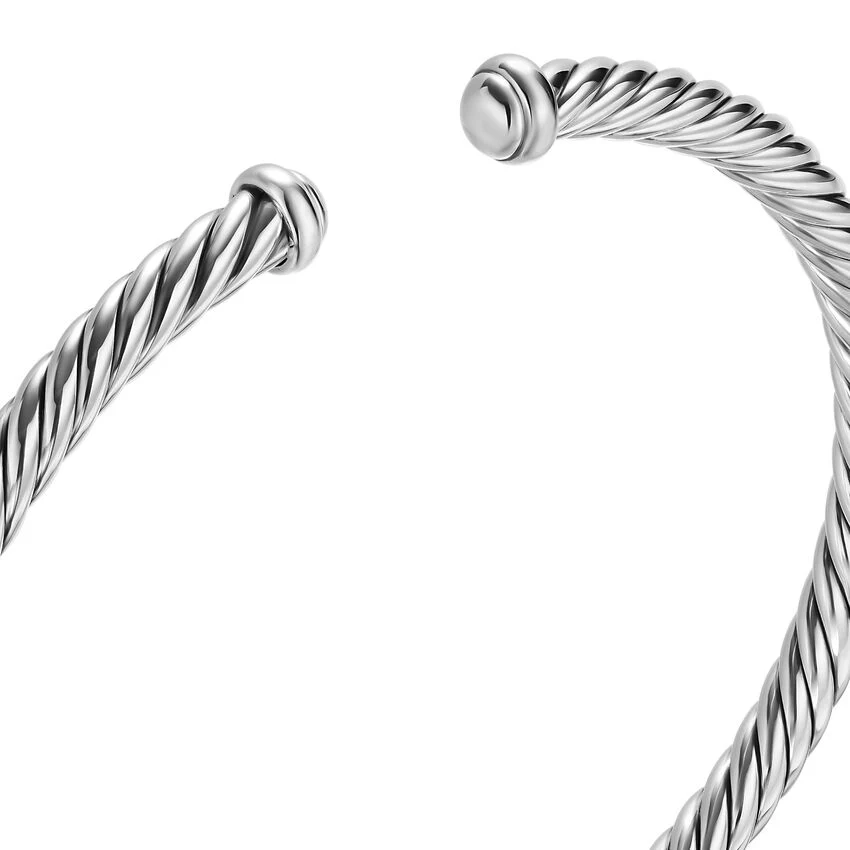 Cable Flex Cuff in Sterling Silver, 4mm, Size Large - Image 2