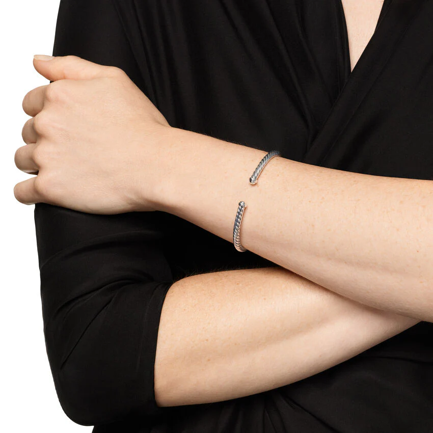 Cable Flex Cuff in Sterling Silver, 4mm, Size Large - Image 4
