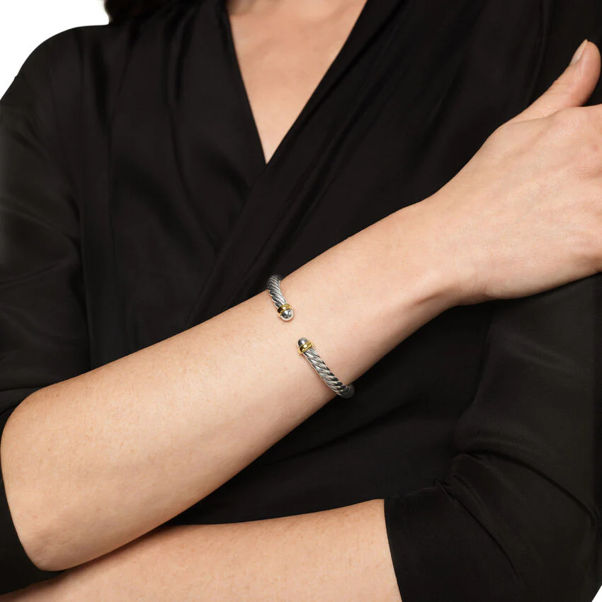 Cable Flex Cuff in Sterling Silver with 14K Yellow Gold, 6mm, Size Large - Image 3