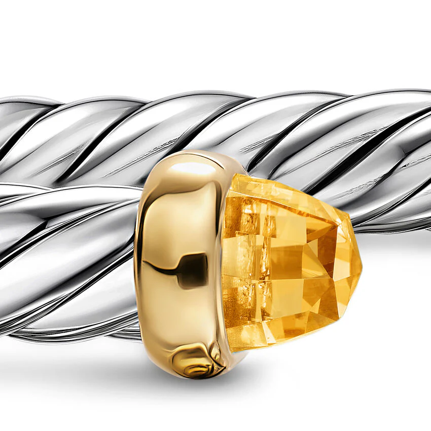 Cable Flex Cuff in Sterling Silver with 14K Yellow Gold and Citrine, 6mm, Size Medium - Image 3