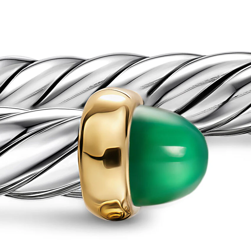 Cable Flex Cuff in Sterling Silver with 14K Yellow Gold and Green Onyx, 6mm, Size Small - Image 2