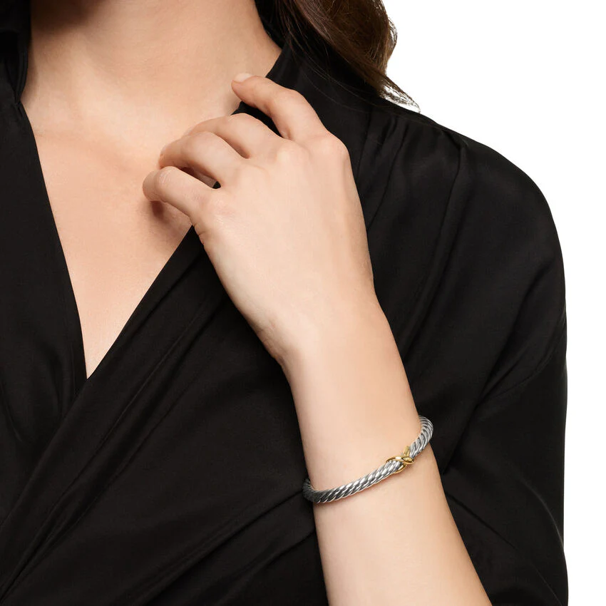 Cable Flex X Cuff in Sterling Silver with 14K Yellow Gold, 6mm, Size Medium - Image 3