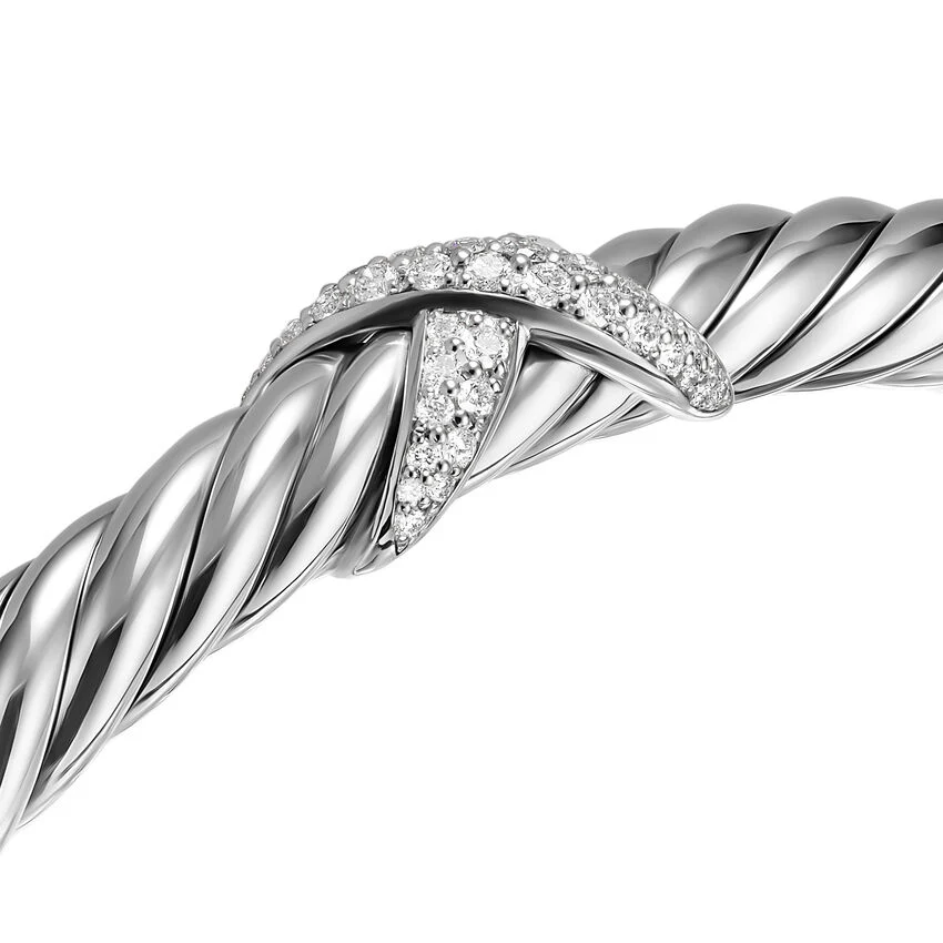 Cable Flex X Cuff in Sterling Silver with Diamonds, 6mm, Size Medium - Image 2