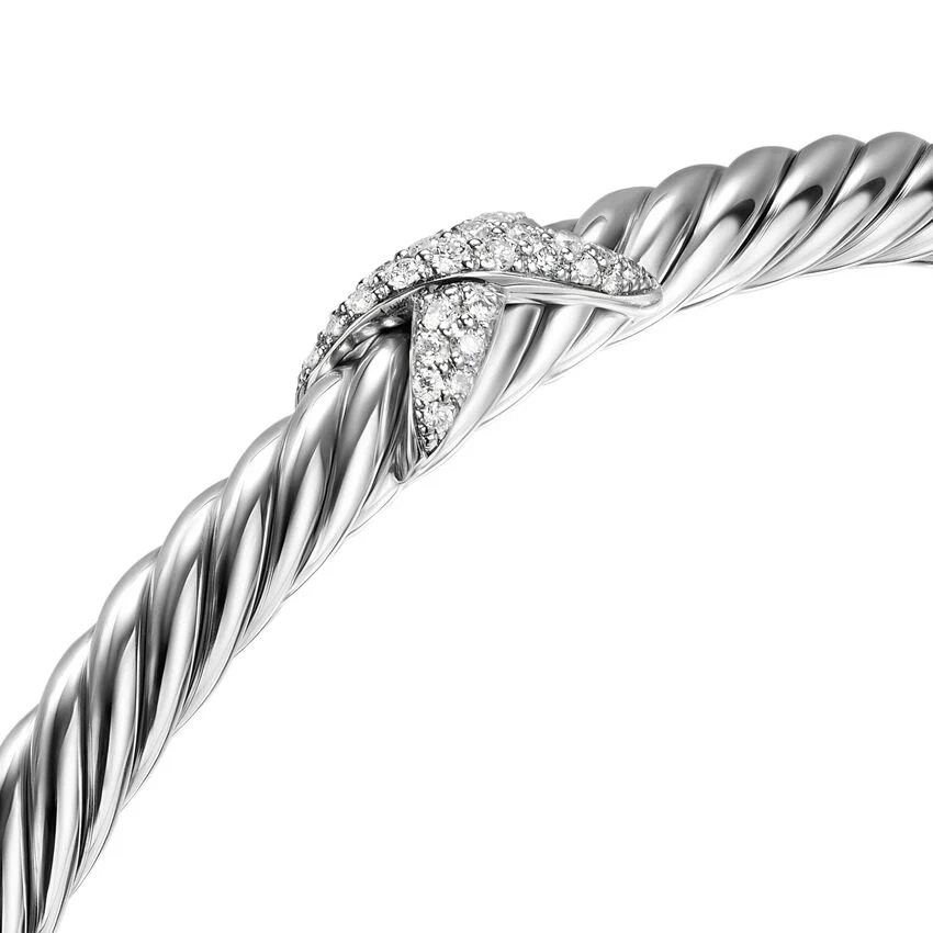 Cable Flex X Station Cuff in Sterling Silver with Diamonds, 4mm, Size Medium - Image 3