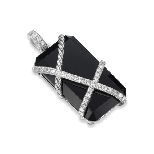 Cable Wrap Amulet in Sterling Silver with Black Onyx and Diamonds, 45mm - Image 2