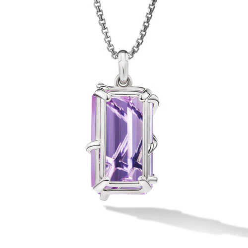 Cable Wrap Amulet in Sterling Silver with Lavender Amethyst and Diamonds, 32mm - Image 2