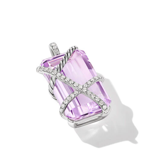 Cable Wrap Amulet in Sterling Silver with Lavender Amethyst and Diamonds, 32mm - Image 3