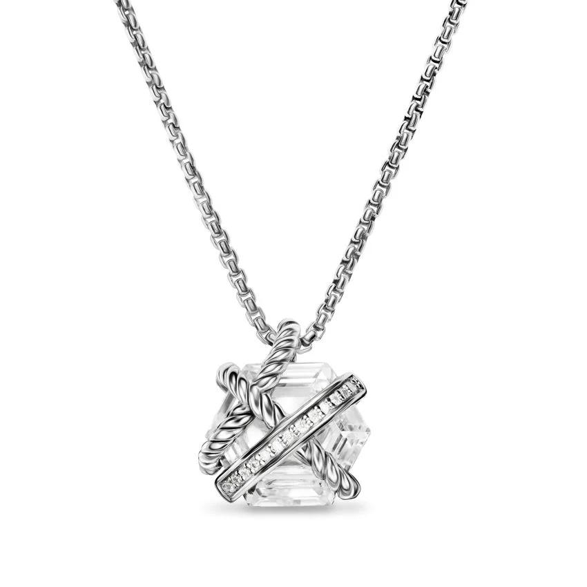 Cable Wrap Necklace in Sterling Silver with Crystal and Diamonds, 12.5mm