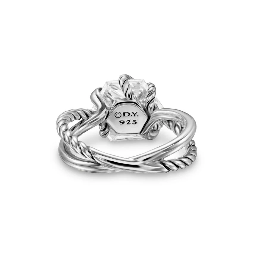 Cable Wrap Ring in Sterling Silver with Crystal and Pavé Diamonds, 11mm, Size 6 - Image 3