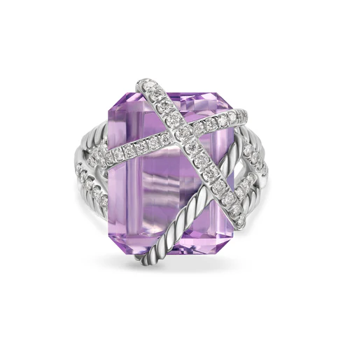 Cable Wrap Ring in Sterling Silver with Lavender Amethyst and Diamonds, 20.4mm, Size 7