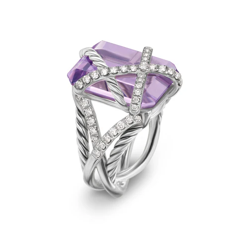Cable Wrap Ring in Sterling Silver with Lavender Amethyst and Diamonds, 20.4mm, Size 7 - Image 3