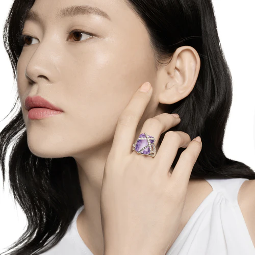 Cable Wrap Ring in Sterling Silver with Lavender Amethyst and Diamonds, 20.4mm, Size 7 - Image 4