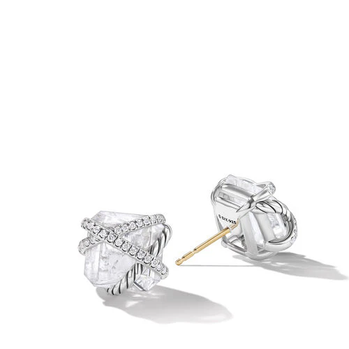 Cable Wrap Stud Earrings in Sterling Silver with Crystals and Diamonds, 12mm - Image 2