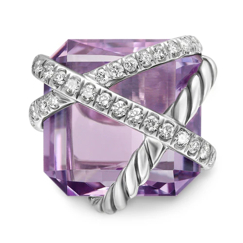 Cable Wrap Stud Earrings in Sterling Silver with Lavender Amethyst and Diamonds, 12mm - Image 3