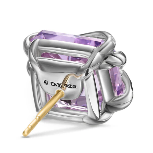Cable Wrap Stud Earrings in Sterling Silver with Lavender Amethyst and Diamonds, 12mm - Image 4