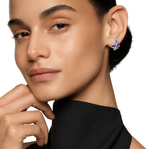 Cable Wrap Stud Earrings in Sterling Silver with Lavender Amethyst and Diamonds, 12mm - Image 5