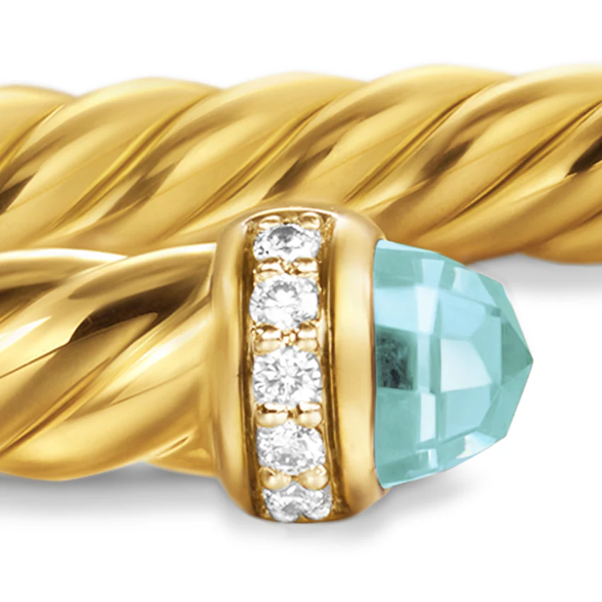Cablespira Flex Bracelet in 18K Yellow Gold with Aquamarine and Diamonds, 4mm, Size Medium - Image 3