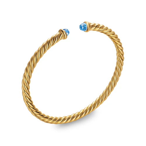 Cablespira Flex Bracelet in 18K Yellow Gold with Blue Topaz, 4mm, Size Medium - Image 3