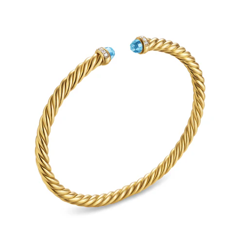 Cablespira Flex Bracelet in 18K Yellow Gold with Blue Topaz and Diamonds, 4mm, Size Small - Image 3