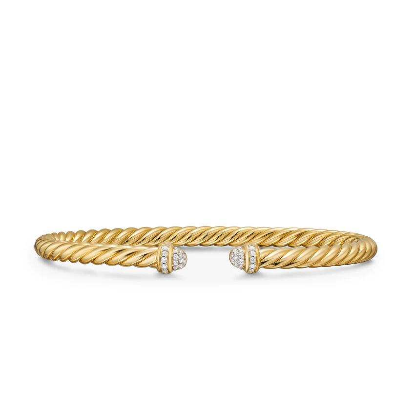 Cablespira Flex Cuff in 18K Yellow Gold with Diamonds, 4mm, Size Medium