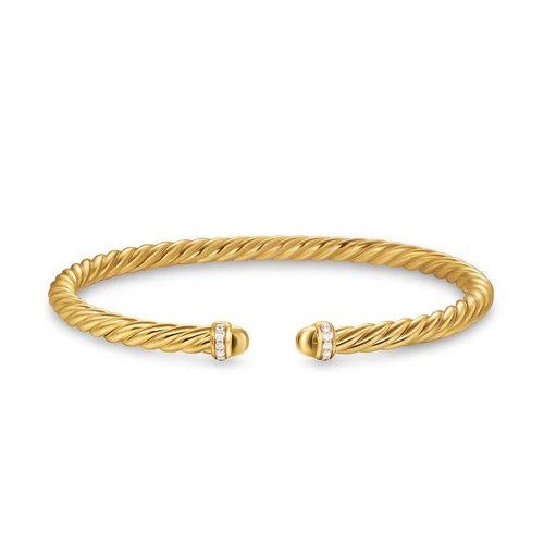 Cablespira Flex Bracelet in 18K Yellow Gold with Gold Domes and Diamonds, 4mm, Size Small - Image 2