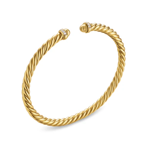 Cablespira Flex Bracelet in 18K Yellow Gold with Gold Domes and Diamonds, 4mm, Size Small - Image 3