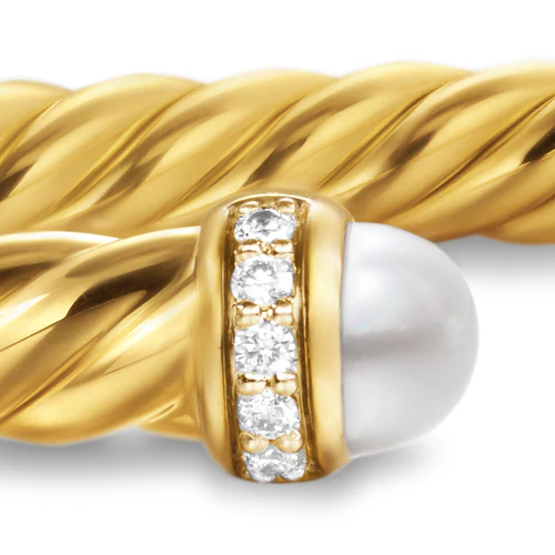 Cablespira Flex Bracelet in 18K Yellow Gold with Pearls and Diamonds, 4mm, Size Medium - Image 4