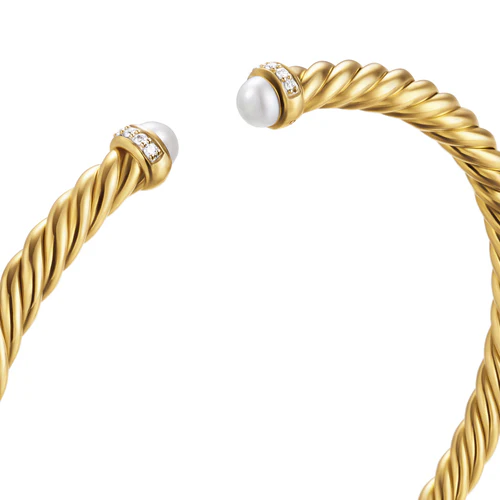 Cablespira Flex Bracelet in 18K Yellow Gold with Pearls and Diamonds, 4mm, Size Medium - Image 5