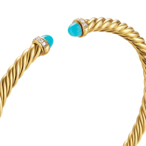 Cablespira Flex Bracelet in 18K Yellow Gold with Turquoise and Diamonds, 4mm, Size Medium - Image 4