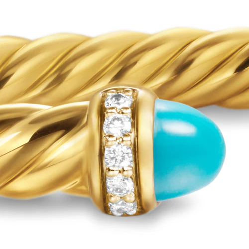 Cablespira Flex Bracelet in 18K Yellow Gold with Turquoise and Diamonds, 4mm, Size Medium - Image 5