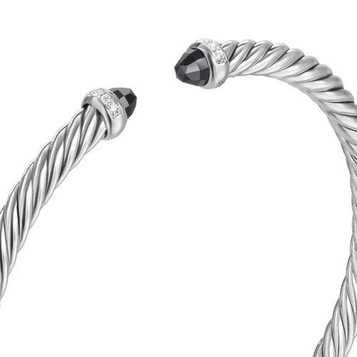 Cablespira Flex Bracelet in Sterling Silver with Black Onyx and Diamonds, 4mm, Size Small - Image 4