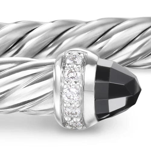 Cablespira Flex Bracelet in Sterling Silver with Black Onyx and Diamonds, 4mm, Size Small - Image 5