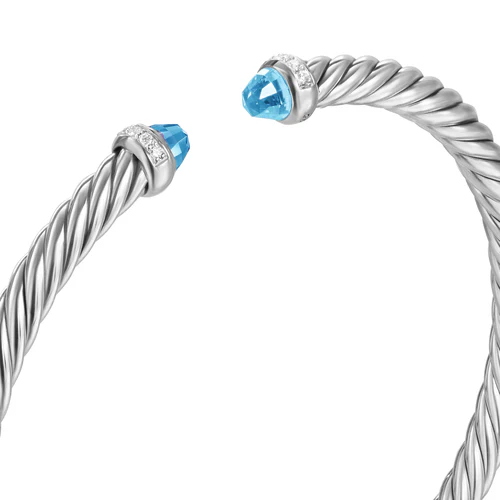 Cablespira Flex Bracelet in Sterling Silver with Blue Topaz and Diamonds, 4mm, Size Small - Image 4