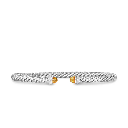 Cablespira Flex Bracelet in Sterling Silver with Citrine and Diamonds, 4mm, Size Medium