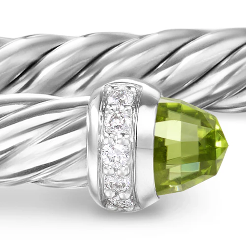 Cablespira Flex Bracelet in Sterling Silver with Peridot and Diamonds, 4mm, Size Medium - Image 5