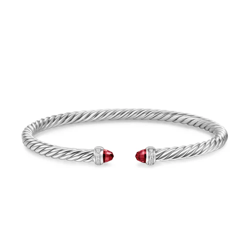 Cablespira Flex Bracelet in Sterling Silver with Rhodolite Garnet and Diamonds, 4mm, Size Medium - Image 2