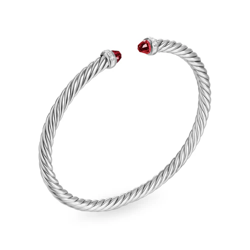 Cablespira Flex Bracelet in Sterling Silver with Rhodolite Garnet and Diamonds, 4mm, Size Medium - Image 3