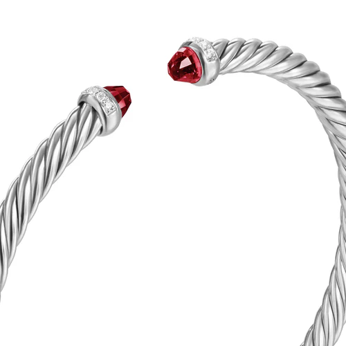 Cablespira Flex Bracelet in Sterling Silver with Rhodolite Garnet and Diamonds, 4mm, Size Medium - Image 4