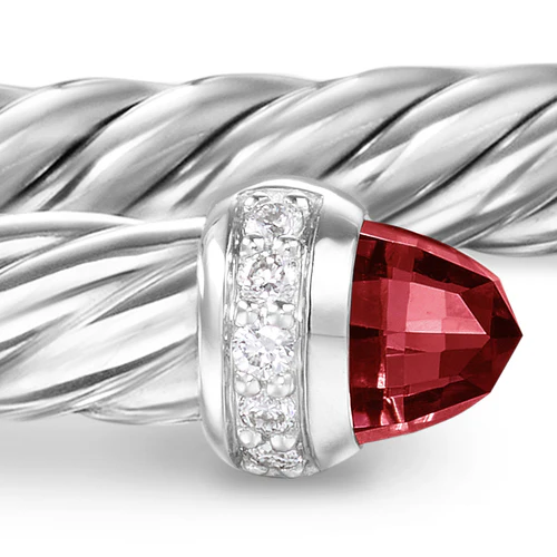 Cablespira Flex Bracelet in Sterling Silver with Rhodolite Garnet and Diamonds, 4mm, Size Medium - Image 5