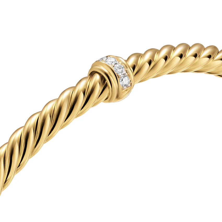 Cablespira Flex Station Cuff in 18K Yellow Gold with Diamonds, 4mm, Size Large - Image 3