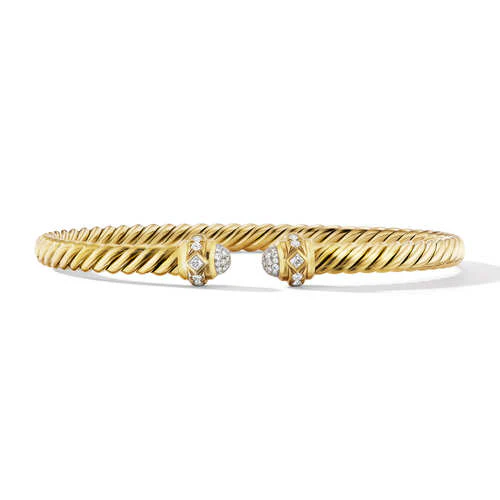 Cablespira Oval Bracelet in 18K Yellow Gold with Pavé Diamonds