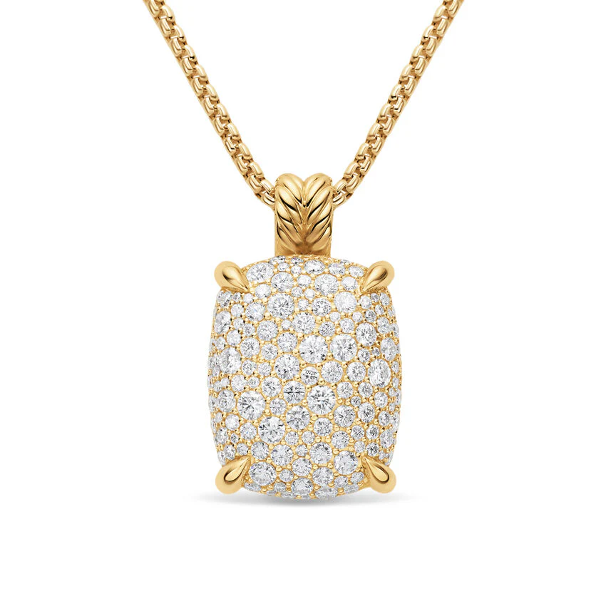 Chatelaine Elongated Pendant Necklace in 18K Yellow Gold with Diamonds, 19mm, 18"