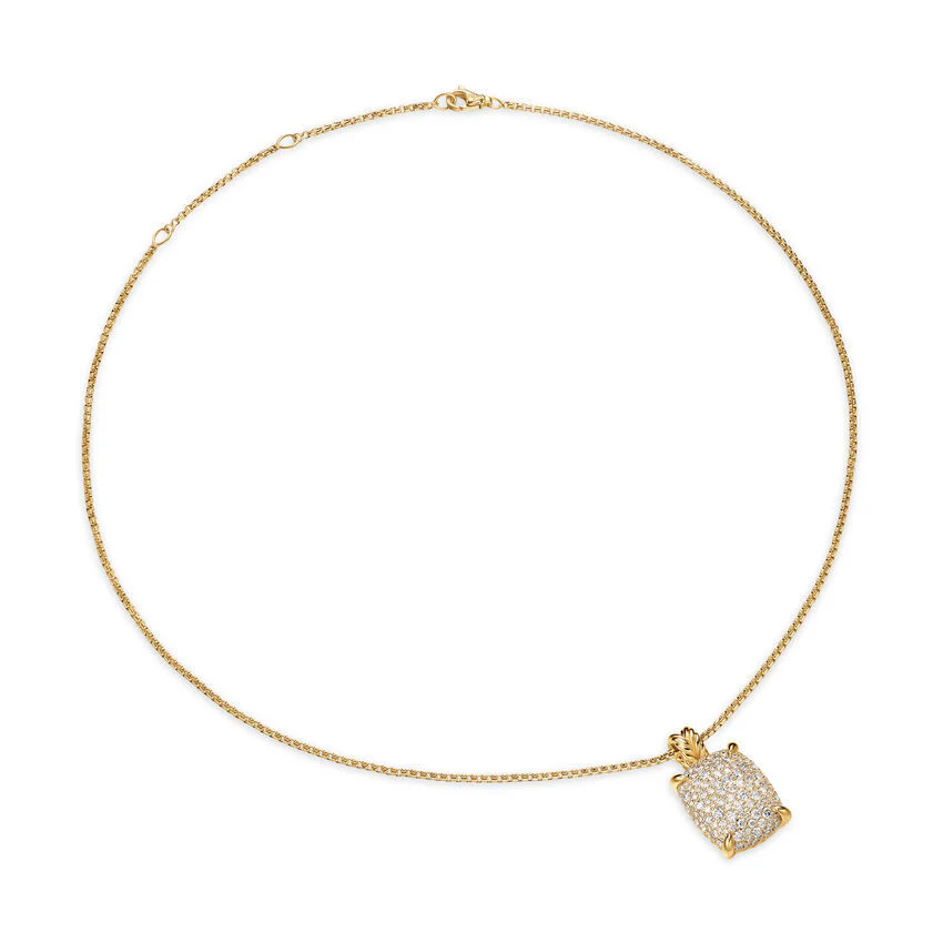 Chatelaine Elongated Pendant Necklace in 18K Yellow Gold with Diamonds, 19mm, 18" - Image 2