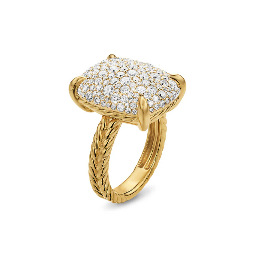 Chatelaine Elongated Ring in 18K Yellow Gold with Diamonds, 19mm, Size 7 - Image 2