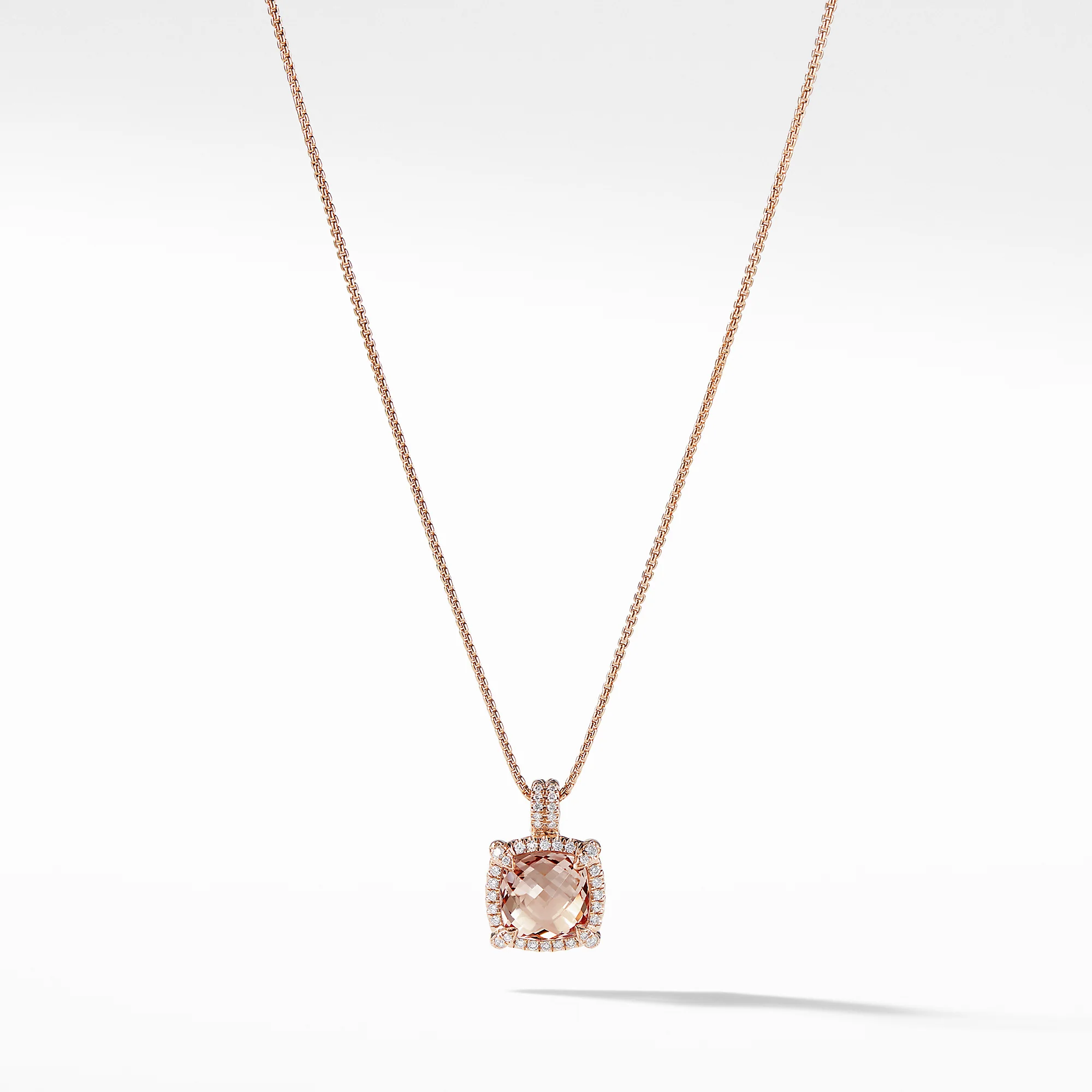 Châtelaine® Pavé Bezel Pendant Necklace in 18K Rose Gold with Morganite
