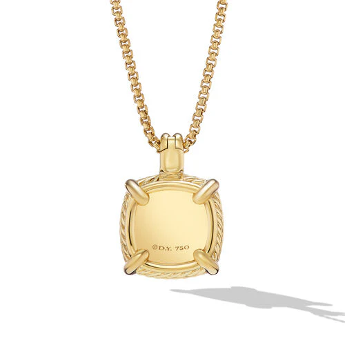 Chatelaine Pavé Bezel Pendant Necklace in 18K Yellow Gold with Blue Topaz and Diamonds, 14mm - Image 3