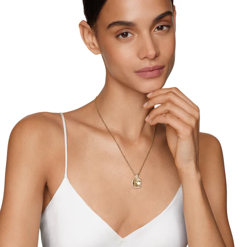 Chatelaine Pavé Bezel Pendant Necklace in 18K Yellow Gold with Champagne Citrine and Diamonds, 14mm - Image 5