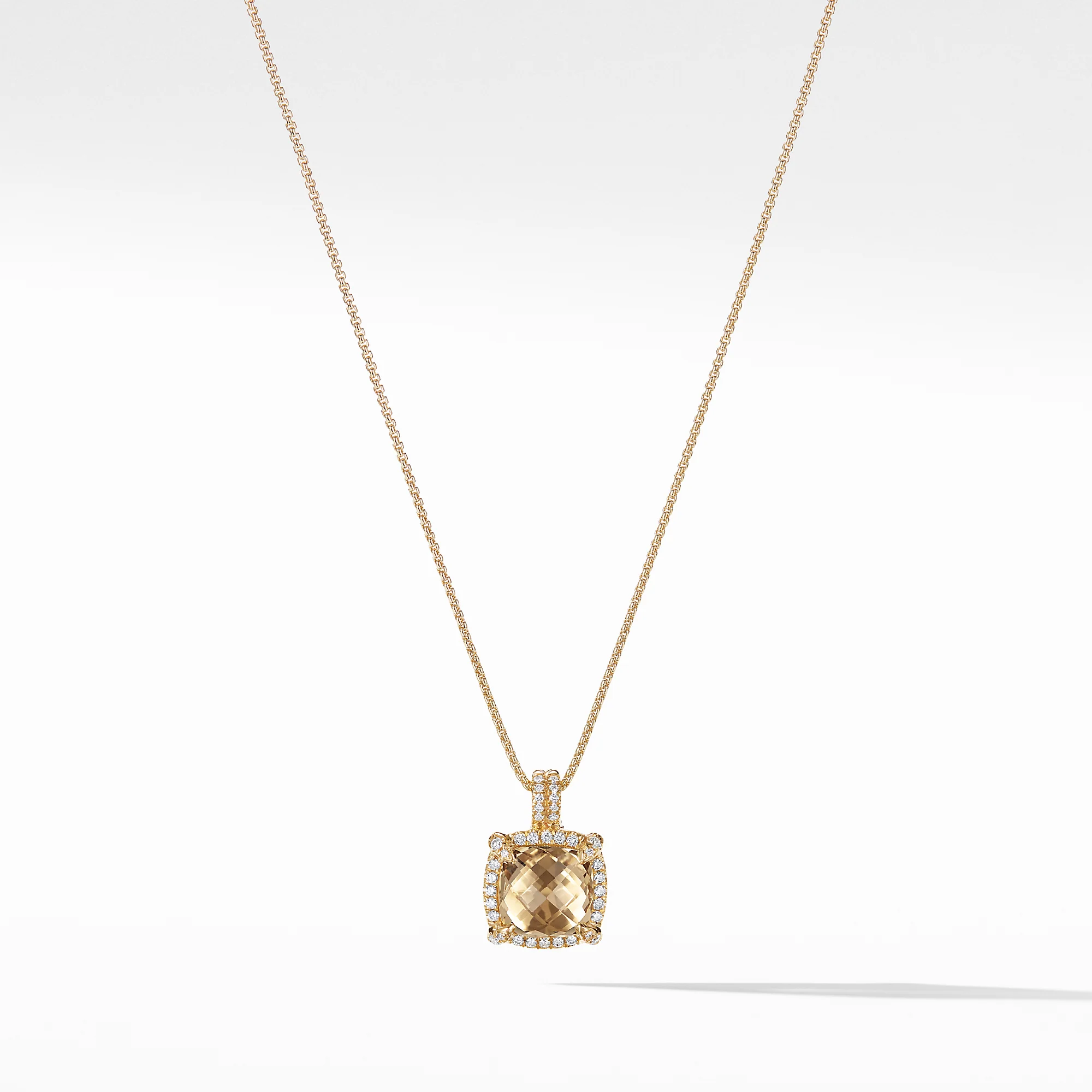 Châtelaine® Pavé Bezel Pendant Necklace with Champagne Citrine and Diamonds in 18K Gold, 9mm