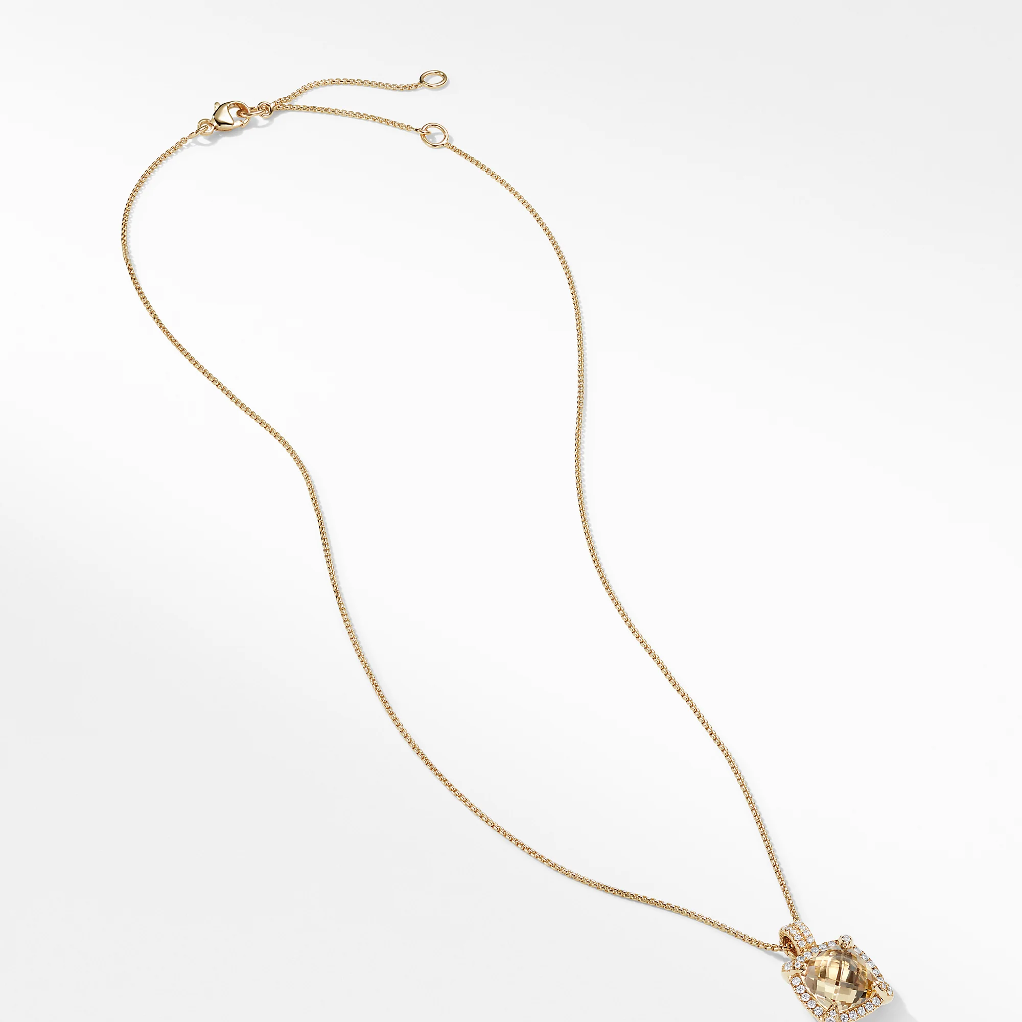 Châtelaine® Pavé Bezel Pendant Necklace with Champagne Citrine and Diamonds in 18K Gold, 9mm - Image 2