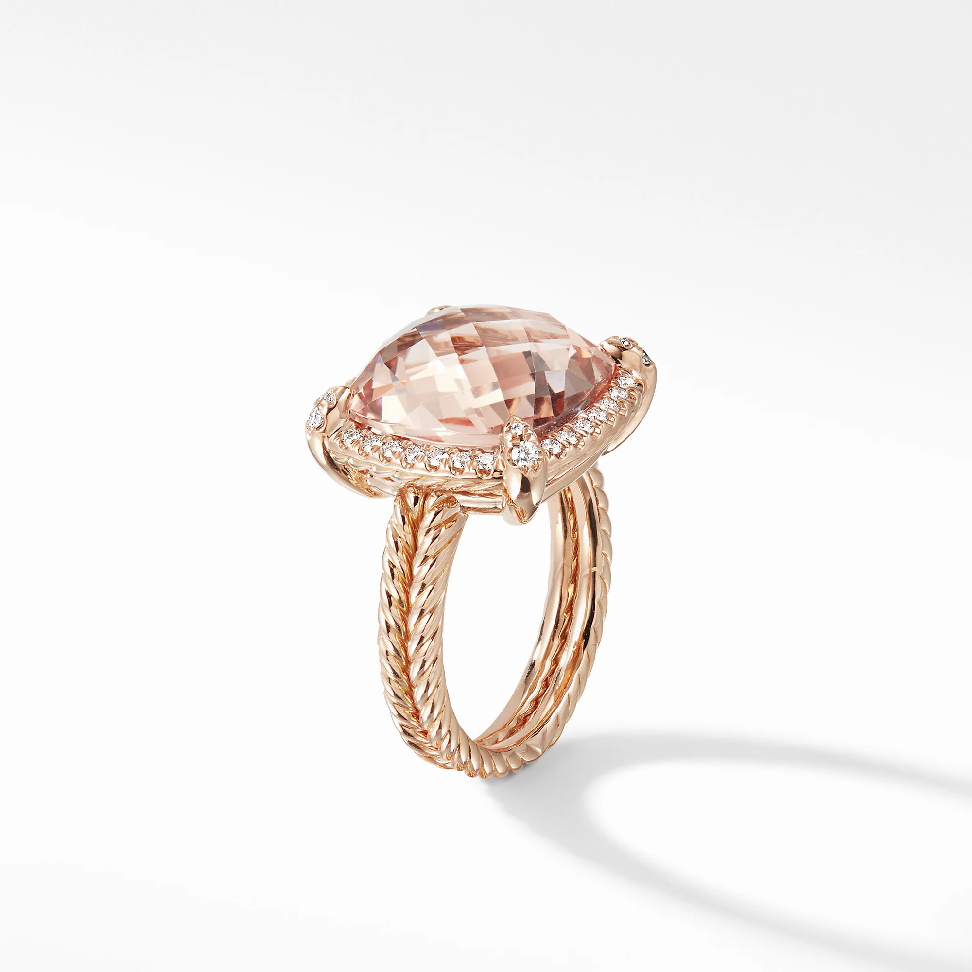 Châtelaine® Pavé Bezel Ring in 18K Rose Gold with Morganite, Size 6 - Image 3